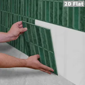 10PCS/Color Box GST Retro Dark Green Stone-Effect Subway Tile PE Foam Tile Stickers, Waterproof Oil-Proof Shockproof Wear-Resistant Peel & Stick Wall Decals for Kitchen Bathroom Bedroom Office Indoor Renovation Decor