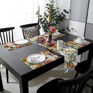 Vintage Floral Table Runner and Placemats Set, 5 or 7 Piece Dining Table Decoration, Classic Flower Print Linen Fabric, Home Decor, Holiday Gatherings