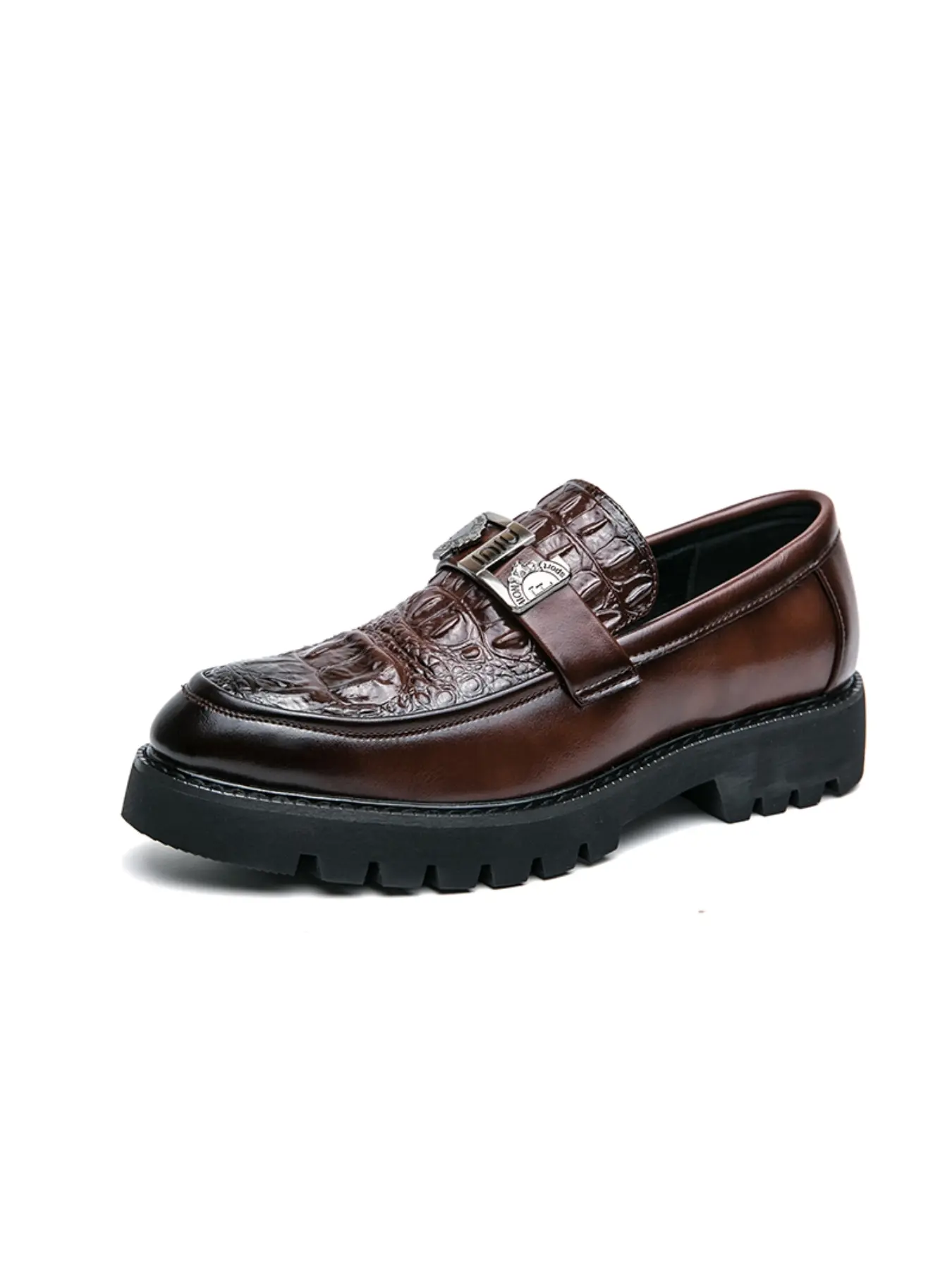 Men Loafers Slip On With PU Embossed Thick Sole For Daily Commuting Comfortable Business Fashionable Men Formal Wear Business Style Loafers