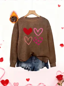 Women's Fall Winter Fitted Graphic Heart Print Sweater, Soft Warm Knit Round Neck Top, Casual Fashion Knitwear, Casual Style, Versatile and Comfortable
