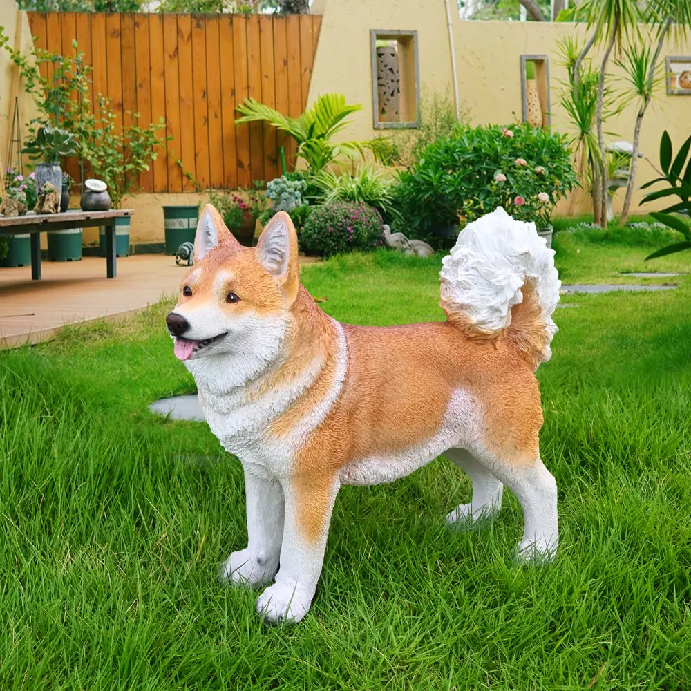 littleox Lifelike Shiba Inu Dog Statue, Realistic Resin Animal Figurine for Indoor Outdoor Garden Lawn Yard Home Decor, Art Craft Gift, Brown+White