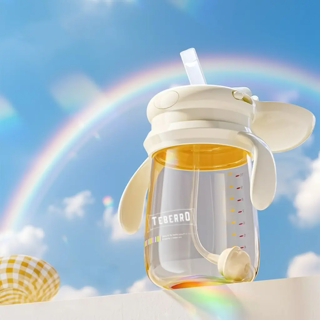 Rainbow Wide-Mouth Silicone Sippy Cup with Straw for Toddlers, Leak-Proof Dual-Purpose Training Cup with Strap, Sippy Cup With Straw Baby Bottles & Accessories, Straw Cup Baby Bottles & Accessories