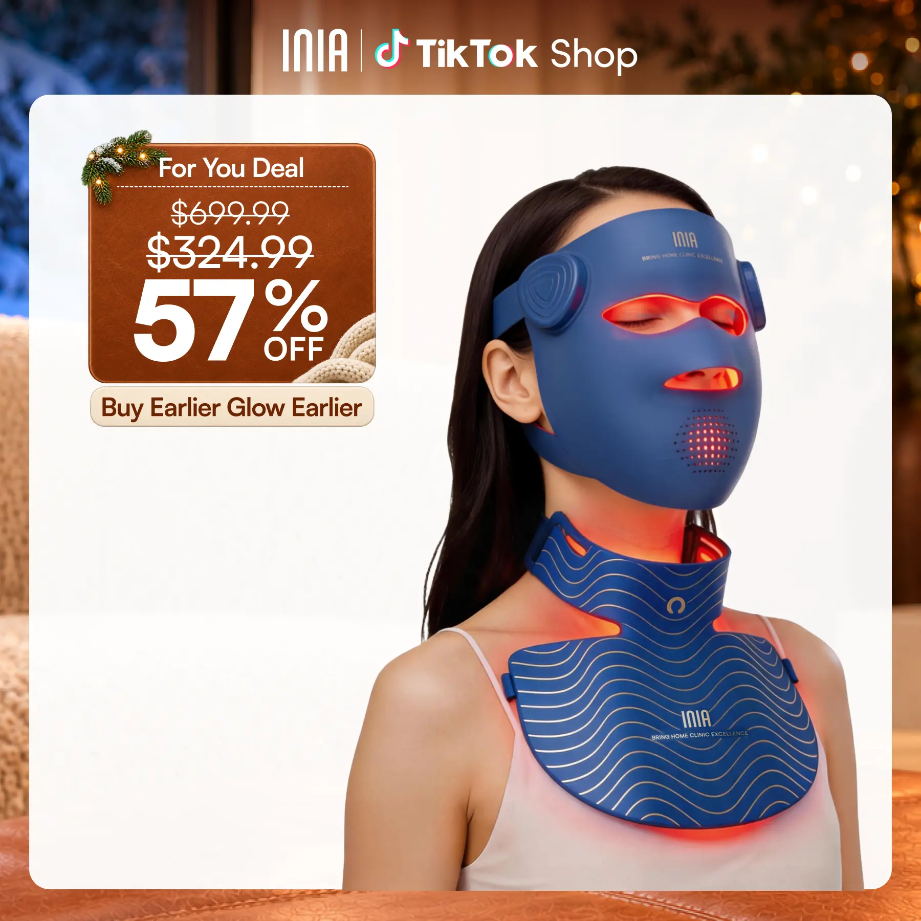 INIA GLOW 940nm 4D Face Mask & Neck Mask Bundle, Deep Dual NIR Repair (940+850nm), Cooling Therapy for Lift, Glow & Wrinkle Reduction, Face to Chest Anti-Aging,Summer Travel Accessories,back to school,back to school haul