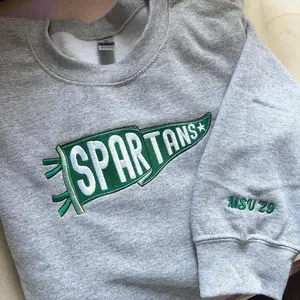 BERDETTALY Embroidered Pennant Sweatshirt with Team Name, Custom Embroidered Pennant Shirt, Custom High School College Hoodie, Game Day, Friend Gift