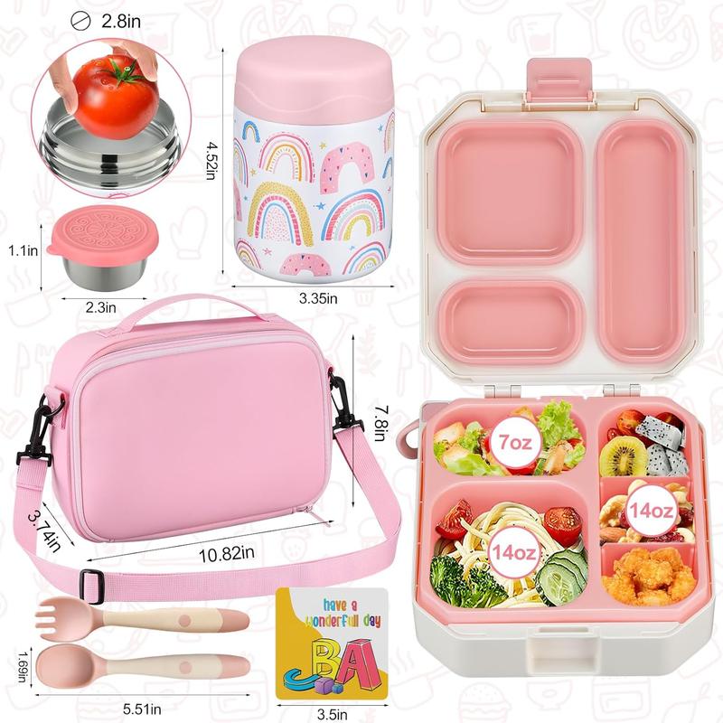 Bento Lunch Box for  with 12oz Soup Thermo Leak-Proof Lunch  Container with 5 Compartment Thermo Hot  Jar and Insulated Lunch Bag for   Girls Boys to School