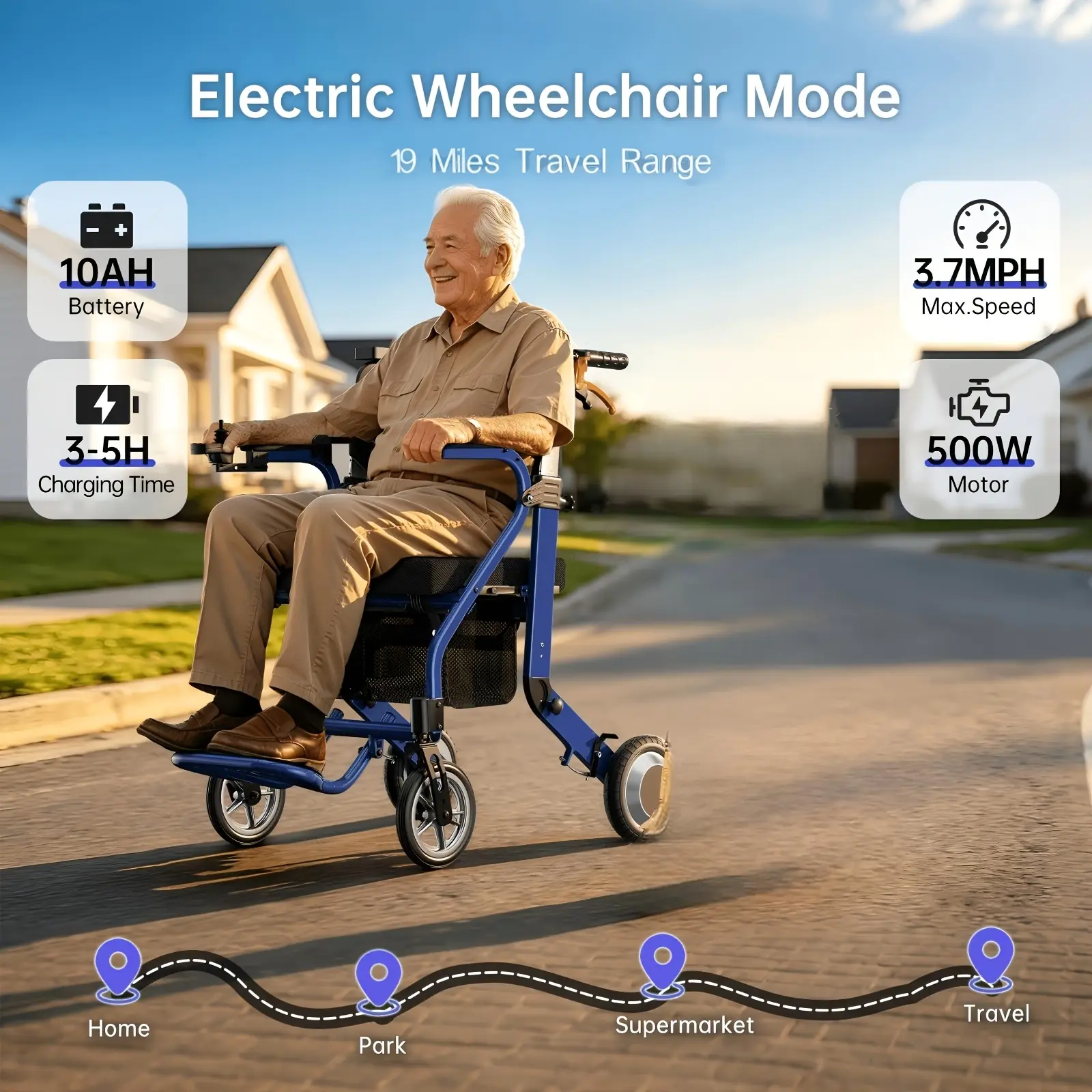 NIHHCUNE Three-in-one - 19-mile Long-range - Adult Electric Wheelchair, Walker, And Shopping Cart Combo - The Lightweight Vehicle Weighs 33 Pounds - Supports 275 Pounds - Folds And Unfolds In One Step To Fit In The Trunk - The Seat Cushion Is 1.97inch Thi
