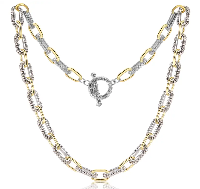 Aprilery Trendy Two-Tone Chain Jewelry for Women – Mixed Metal Link Necklace, Designer-Inspired Gifts