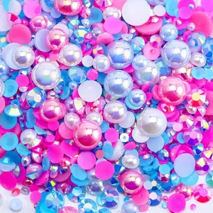 100g Mix Flatback Pearls and Rhinestones for Crafts, 3620PCS for Tumblers Nail Face Art, Jelly Rhinestones and Half Pearls