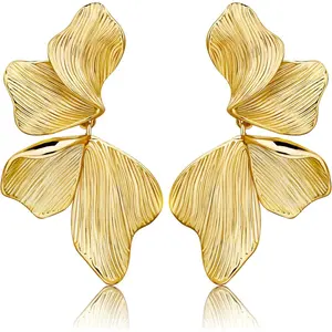 Statement Earrings For Women 18K Gold Plated Sectored Flower Leaf Shell Angel Wing Earring Large Stud Earrings Hypoallergenic Stud