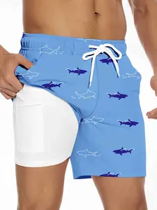 Men's Swim Trunks, Bathing Suit 5 inch Inseam Quick Dry Swimsuit Beach Board Shorts with Compression Liner