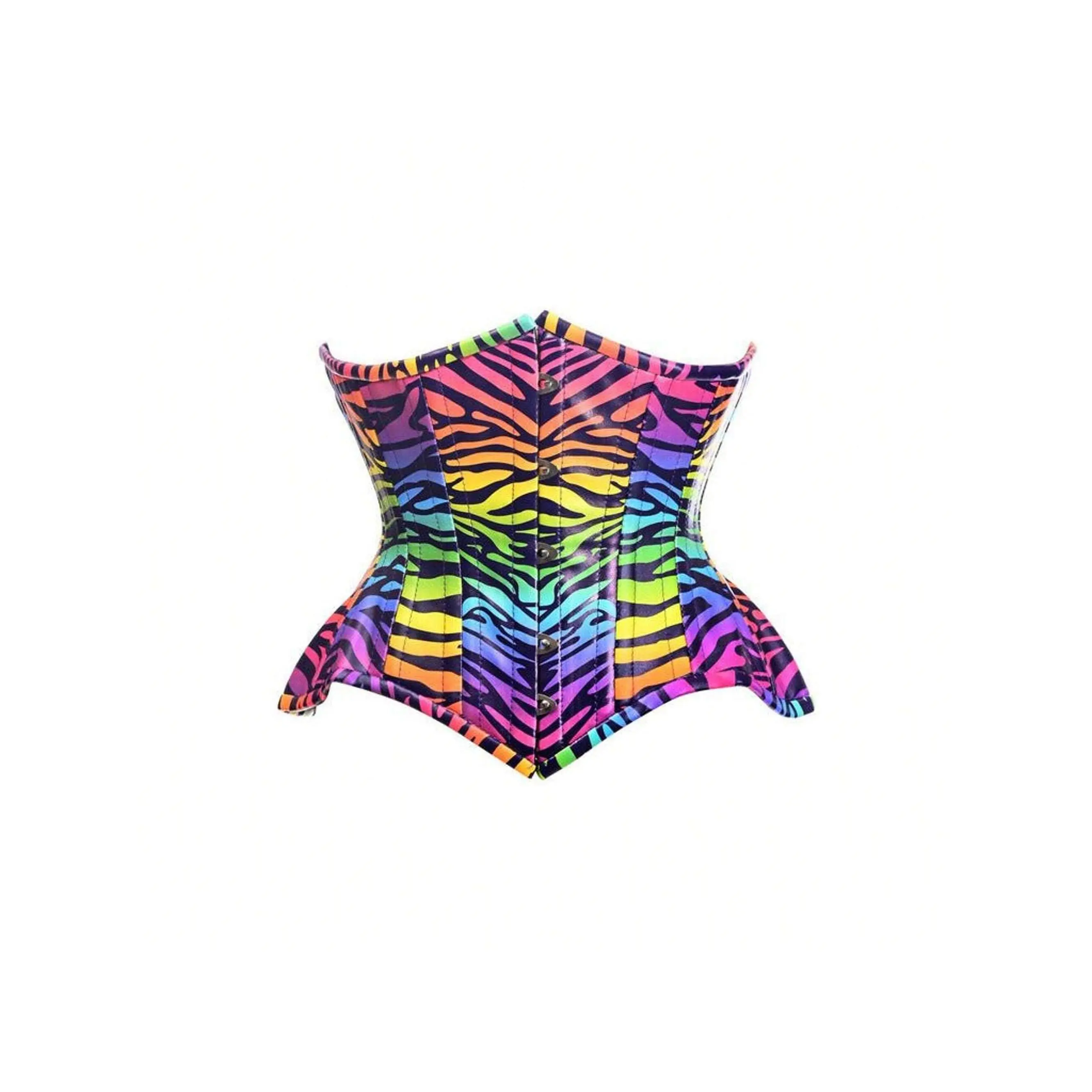 Daisy Corsets Top Drawer Rainbow Print Double Steel Boned Curvy Cut Underbust Cincher Corset