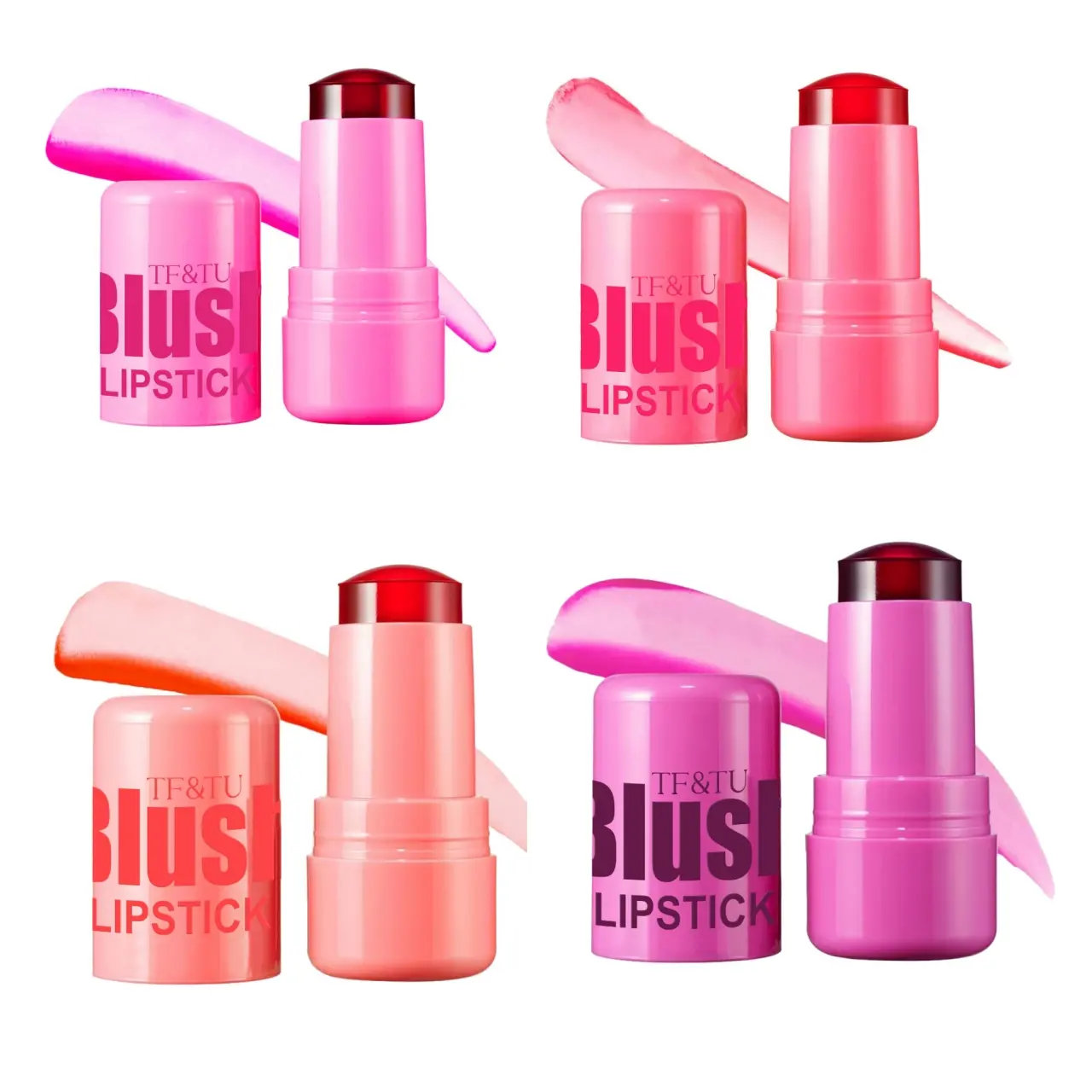 4pcs Jelly Blush Lipstick Makeup For Eyes Lips Cheeks Easy To Carry Multifunctional Clear Jelly Blush Stick Tinted Matte Cream Long Lasting Cosmetic