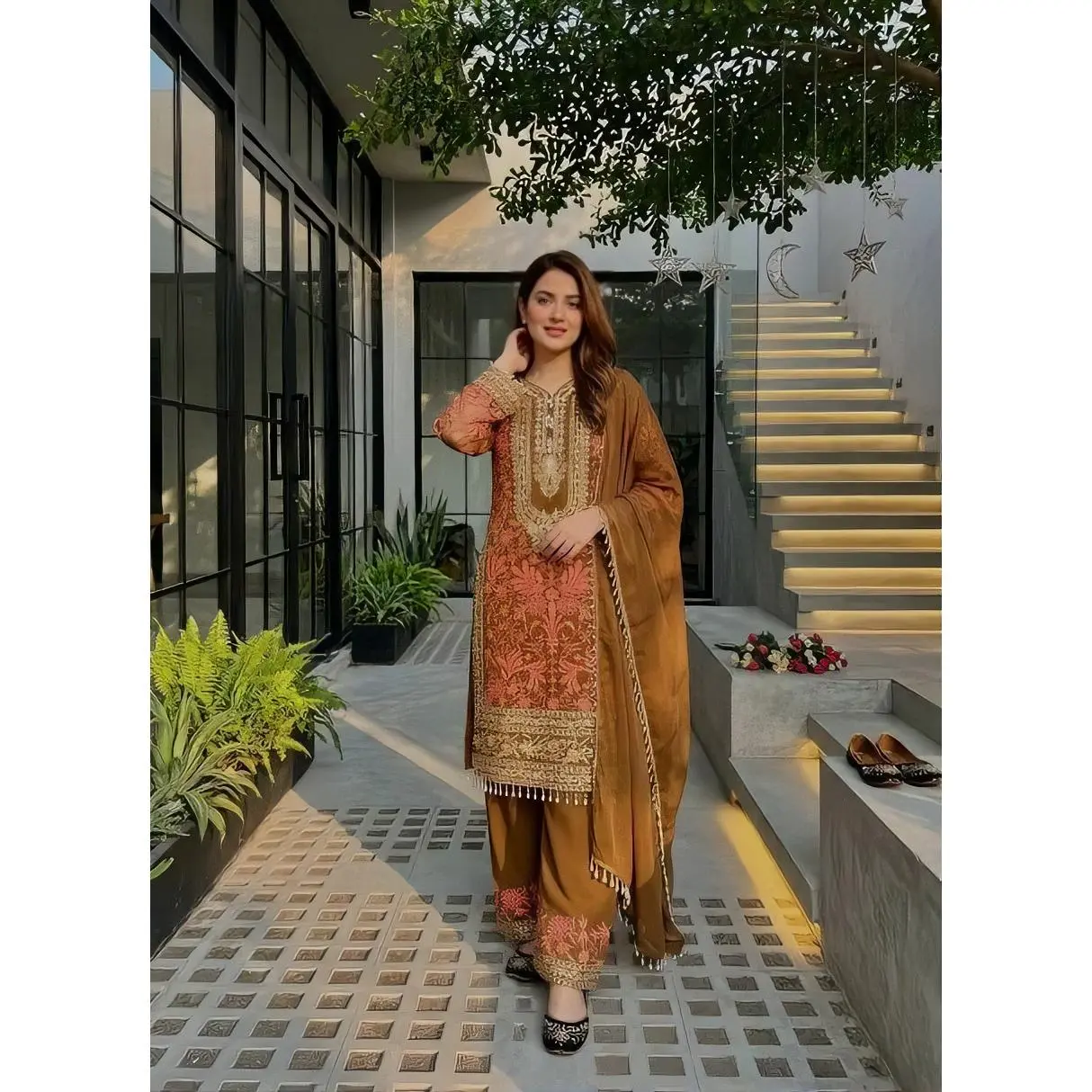 3-Piece SalwarKameez Set with Full Embroidery in 4 Sizes M L XL XXL for Women