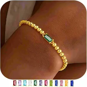 Birthstone Bracelet for Women, Celestial Starry Stone Beaded Stretch Bracelet with Gold Accent, Minimalist Stacking Jewelry, Summer Vacation Outfit Accessory, Fashion Bracelet, Meaningful Birthday Gift for Her