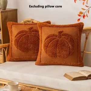 2 pieces of vintage plush pumpkin decorated pillow covers, 18x18 inches, Home Textile, soft and comfortable, suitable for holiday, Halloween, home decor, not including pillow core