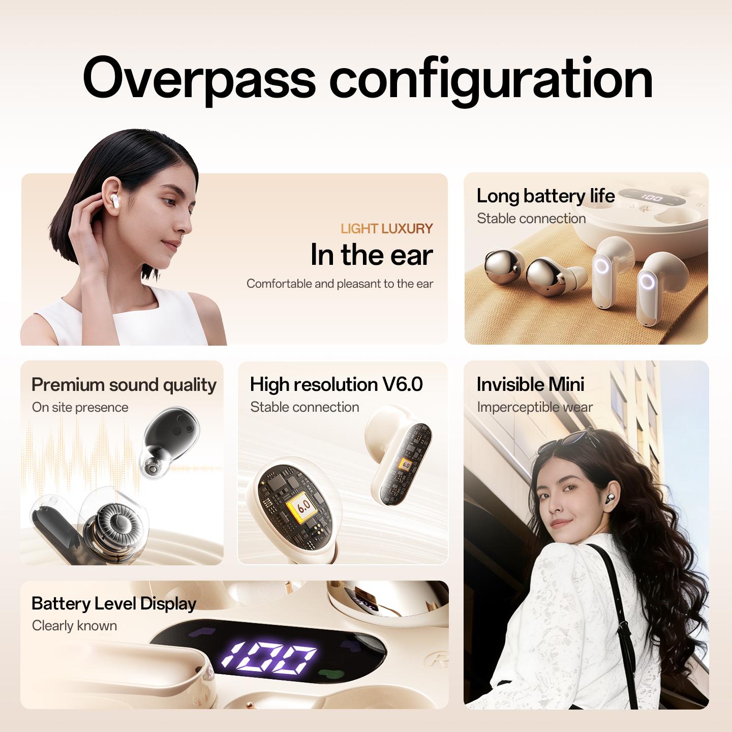 CHENRUIDA M166 2-Pack Wireless Bluetooth Earbuds: Compact, discreet sleep earbuds; waterproof over-ear headphones; multi-pack set; Bluetooth 6.0 earbuds with microphone; mini short-stem design; ideal for work, exercise, and sleep.