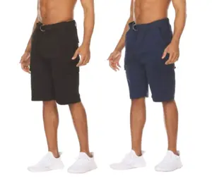 {2-Pack} Men’s Cotton Stretch Twill Belted Cargo Shorts