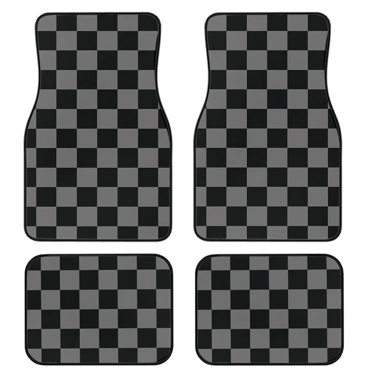 4-Piece Checkered Car Floor Mats Set, Automotive Mats, Universal Fit, Crystal Velvet, Full Coverage, for Sedan, Truck, Suv, Essential Car Accessories, Car Interior Accessory