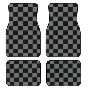 4-Piece Checkered Car Floor Mats Set, Universal Fit, Crystal Velvet, Full Coverage, for Sedan, Truck, Suv, Essential Car Accessories, Car Interior Accessory