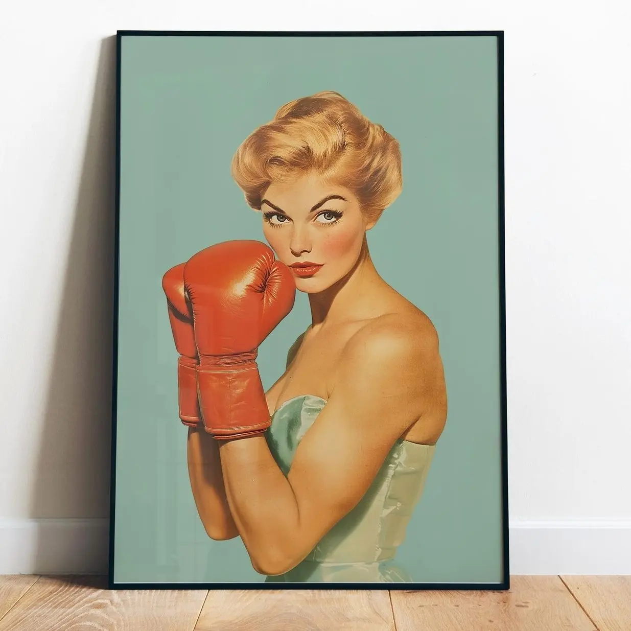 Retro Female Boxer Print Gym Wall Art Printable Boxing Gloves 50s 60s Woman Home Gym Wall Decor Working Out  Sports Framless Poster B