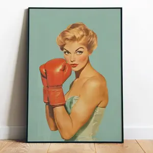 Retro Female Boxer Print Gym Wall Art Printable Boxing Gloves 50s 60s Woman Home Gym Wall Decor Working Out  Sports Framless Poster B