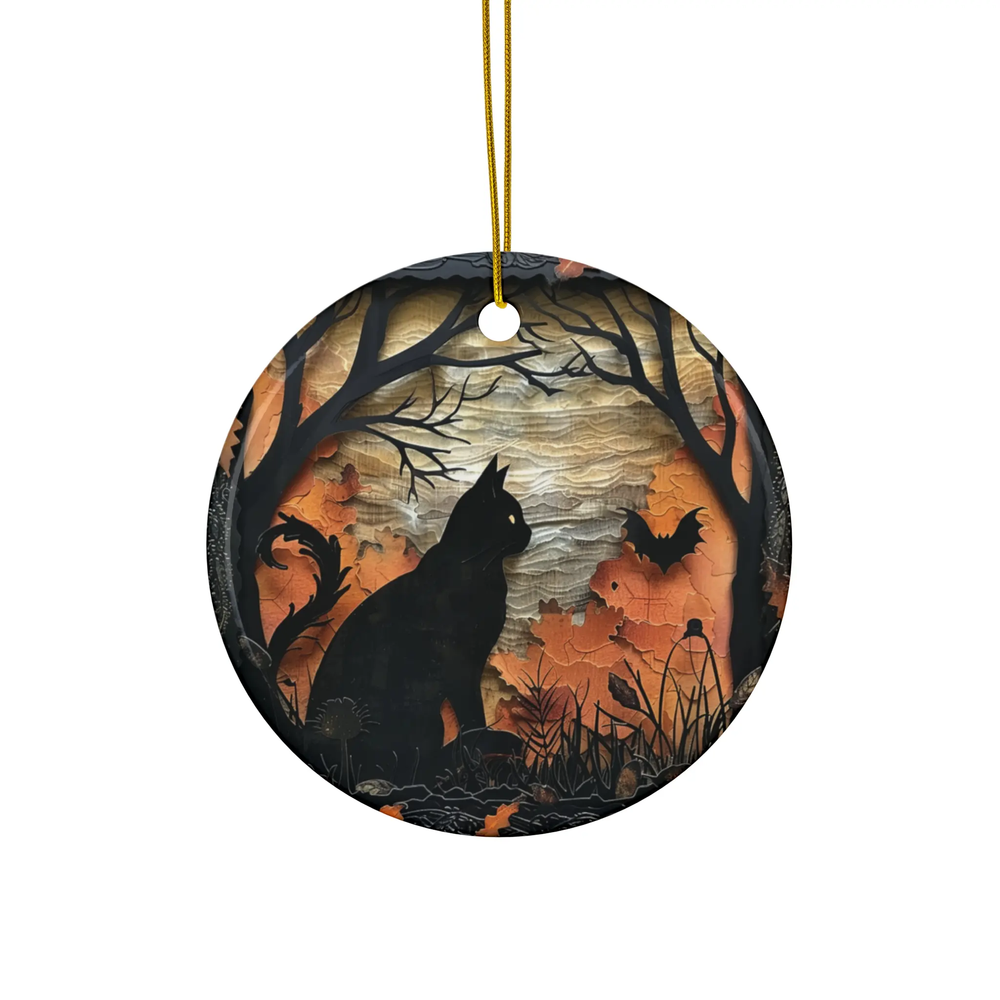 Spooky Cat Ceramic Ornament, Halloween Decor, Pet Lover Gift, Fall Decoration