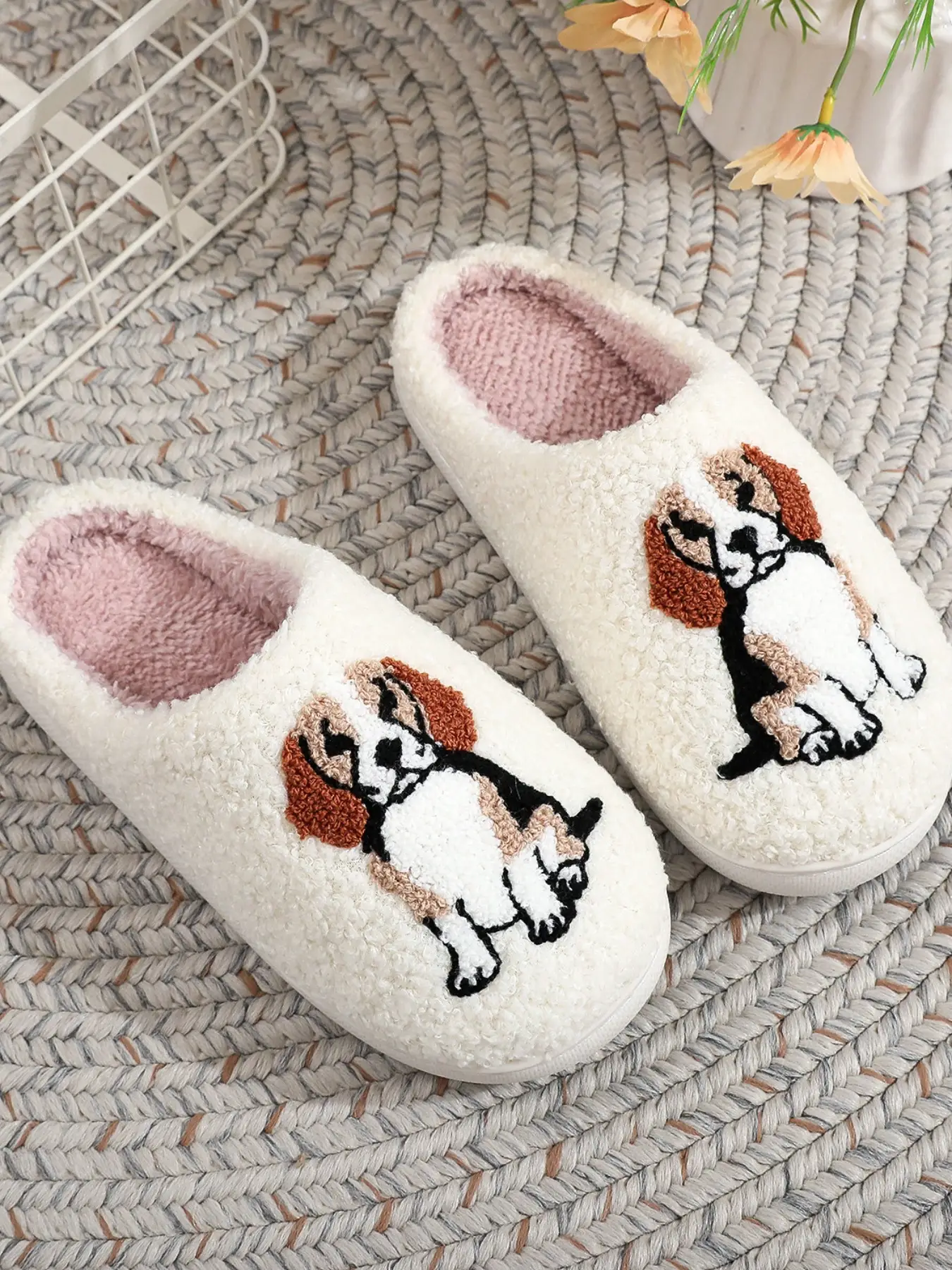 Women's Cute Cartoon Dachshund Design Plush Slippers, Casual Soft Comfortable Home Slippers, Warm Slippers for Indoor & Outdoor Use for Fall & Winter