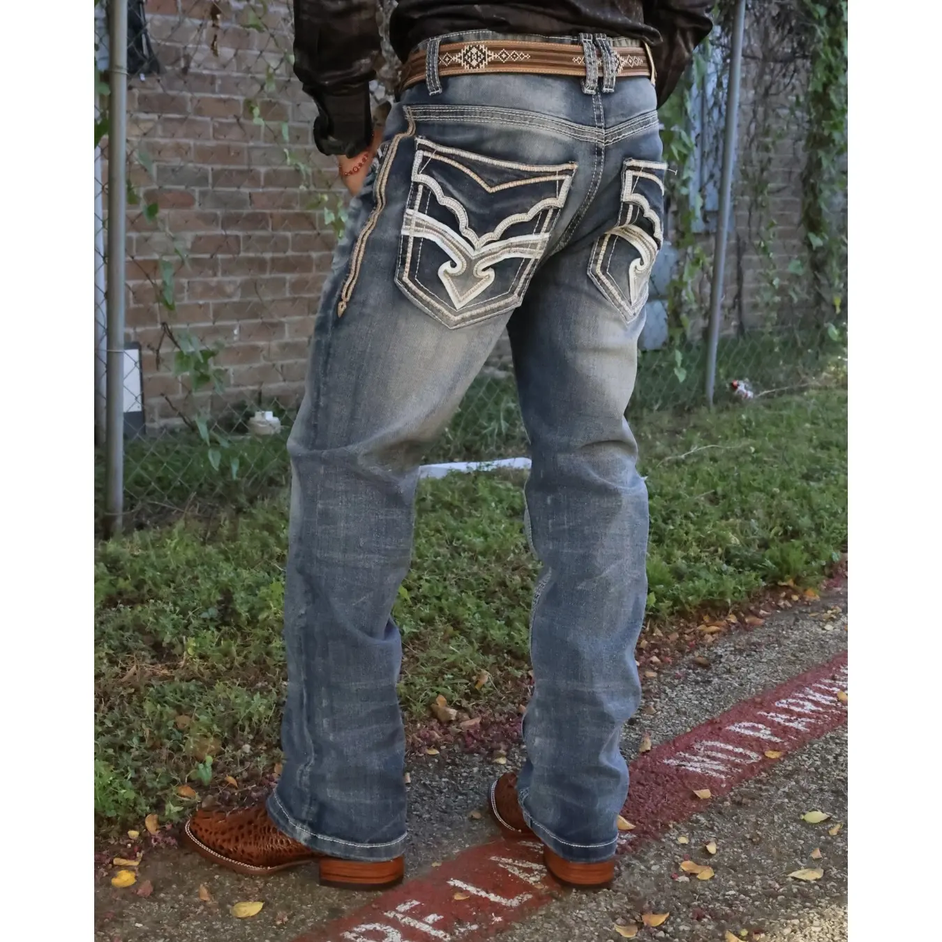 Starage White Arrow Stitching Medium Wash Denim Jeans