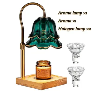 Gold Floral Candle Warmer Lamp with Timer & Height Adjustable Base, Flameless Wax Melter for Home Fragrance & Stylish Decor