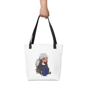 Girl Wearing A Keffiyeh Designed Tote Bag
