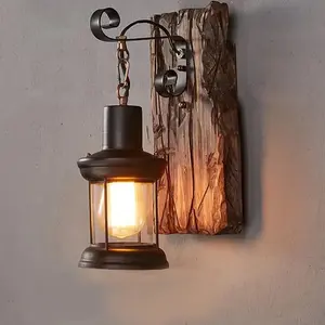 Vintage and Personalized Creative Solid Wood Wall Lamp Decorate Wall Light Iron Metal Art for Bar Loft Corridor