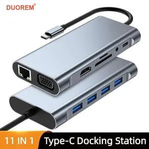 11-IN-1 USB C HUB 3.0 Type-C Docking Station Splitter To 4K HDMI VGA RJ45 Ethernet SD/TF Card Reader USB 3.0 87W PD Charging 3.5mm AUX Audio USB C Dongle
