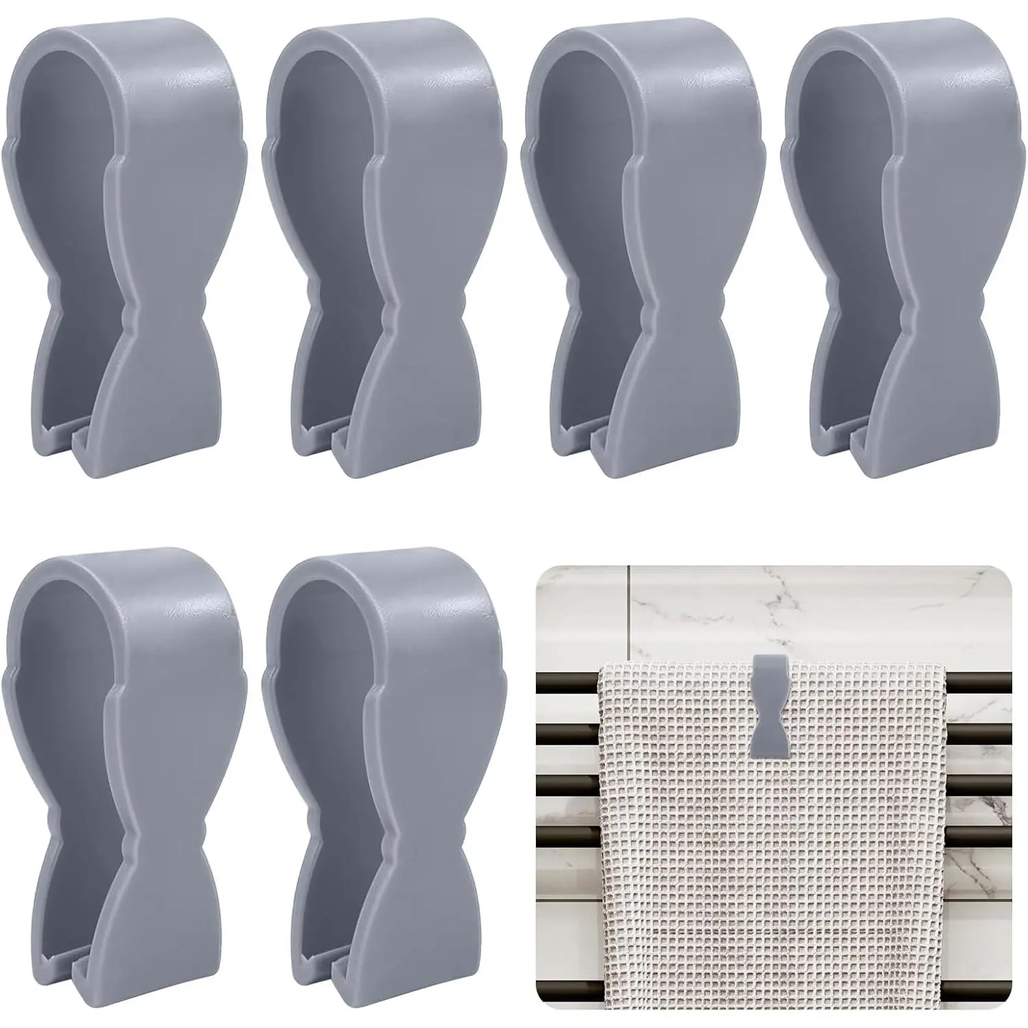 6 Pcs Kitchen Towel Clips, U-Shape Towel Clip with Strong Clamping Force for Kitchen, Oven Handle, Bathroom Towel Rack, Dishwasher and Stove to Trevent Towels from Falling Off, Grey