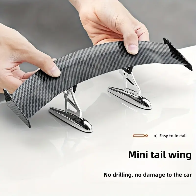 Car Rear Wing Modification Universal Carbon Fiber Texture Mini Tail Wing, No Drilling Spoiler, Sporty Appearance Decorative Part, Automotive Car Accessories