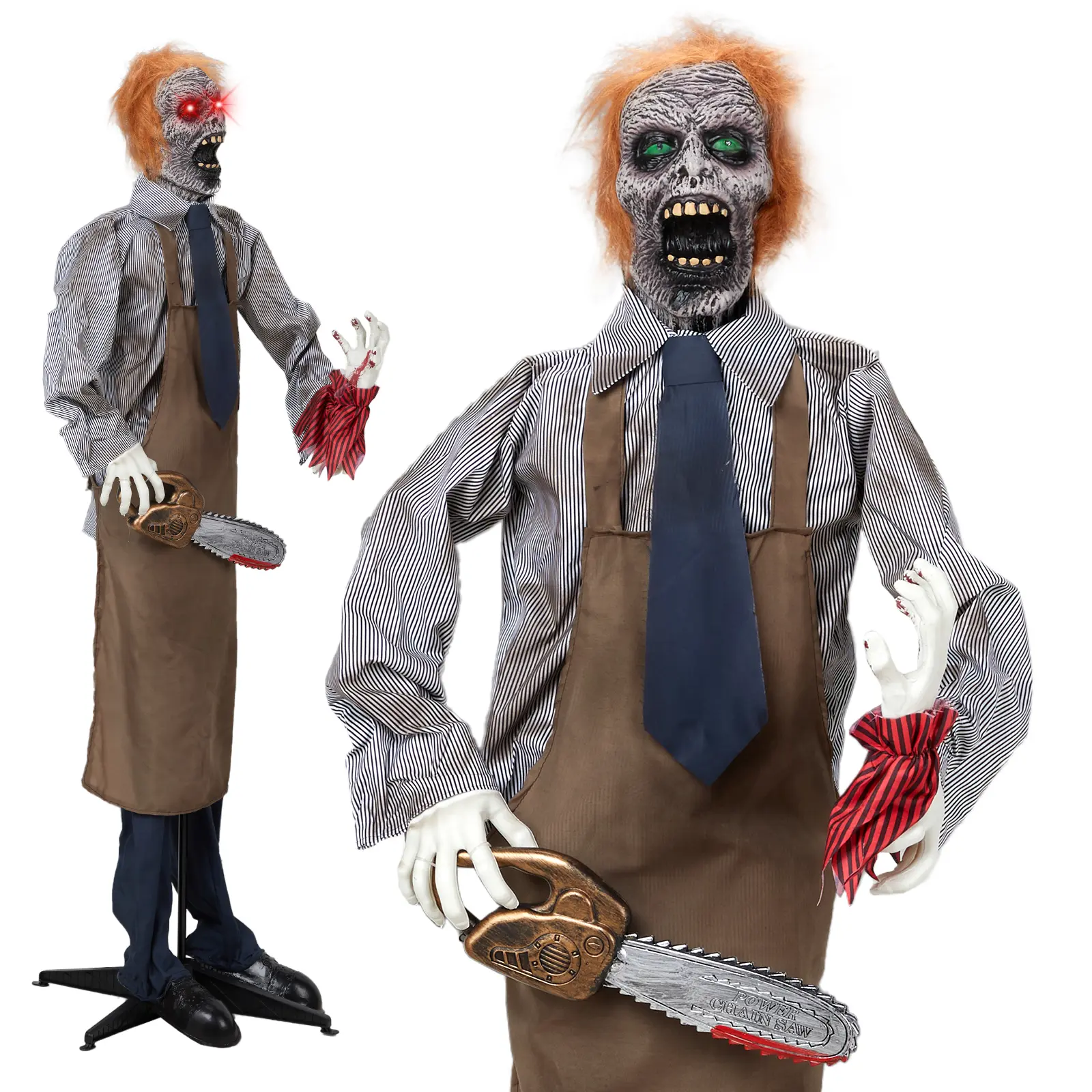 5.7Ft Chainsaw Man Halloween Animatronic Decoration, Motion Sensor Activated With LED Light & Scary Sound, Standing Animated Prop For Yard Garden Indoor Outdoor Halloween Decor