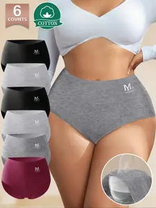 Women's Cotton Mid-High Waist Panties, Soft Breathable Sweat-Free, Comfortable Skin-Friendly Seamless Triangle Underwear, S-Xxl, 6 Pack, High Waisted Briefs, Breathable Seamless Knicker