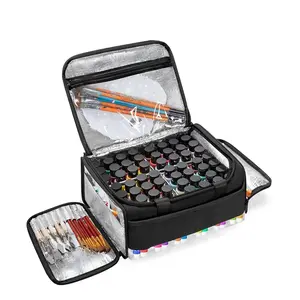 Acrylic Paint Organizer Bag (Black) Holds 60 Bottles (2 Oz), with Tools Storage Sections & Crossbody Strap