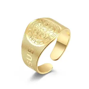SAINT BENEDICT GOLD CLASSIC RELIGIOUS SPIRITUAL RING  ADJUSTABLE