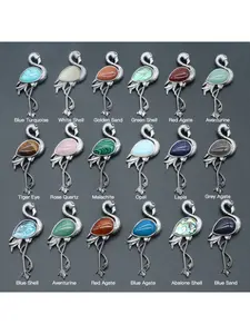 Natural crystal semi-precious flamingo inlaid brooch pendant dual-use accessory, brooch pin for coat decoration