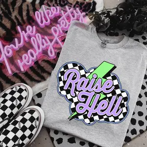 Raise Hell Shirt, Lightning Bolt Graphic Tee, Checkered Western Shirt, Country Girl Outfits, Gift For Her NUB0G