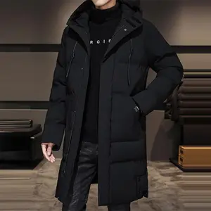 Men’s winter new fashion trendy long warm cotton coat with hooded design for cozy comfort; jackets, lengthy menswear tops, tights