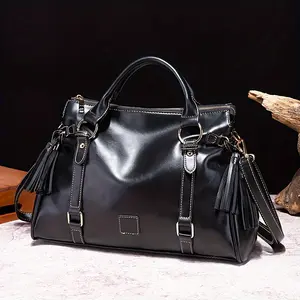 Classic Soft Tassel Handbag, Women's Glossy Handbag Leather Satchel Cross Body Bags Flap Square Bag