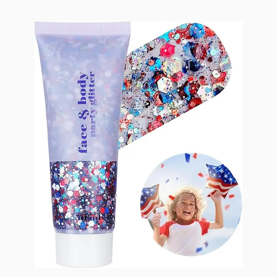 Patriotic Glitter Stick for Independence Day,Body, face, hair, star glitter powder gel cream， July 4th Us Flag Hair Accessory, Perfect for Women and Kids, Party Wear, Shimmering body glitter, Glitter Makeup