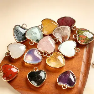 Cross Border Heart-Shaped Natural Stone Pendant, Healing Crystal Pendant For Necklaces Diy Craft Supplies (Without Chains)
