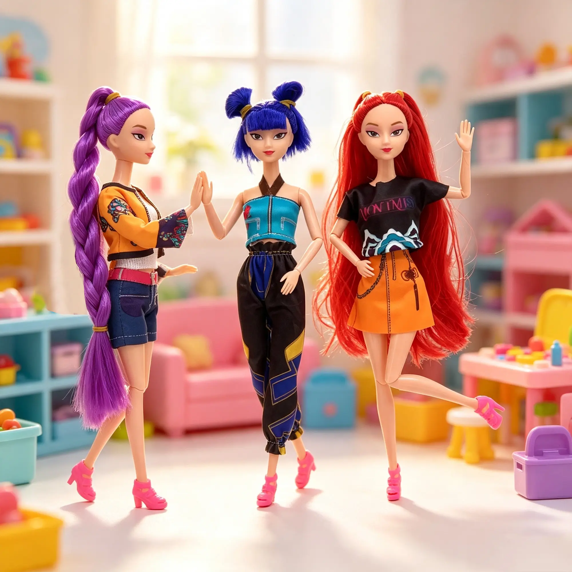 3 Pack Fashion Girl Doll Set, Posable Jointed Fashion Dolls with Trendy Outfits, Pretend Play Toy Gift for Kids Girls