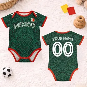 [Custom Name&Number Note Pls] - Mexico Baby Soccer Bodysuit – Green Personalized Name Number Infant Romper