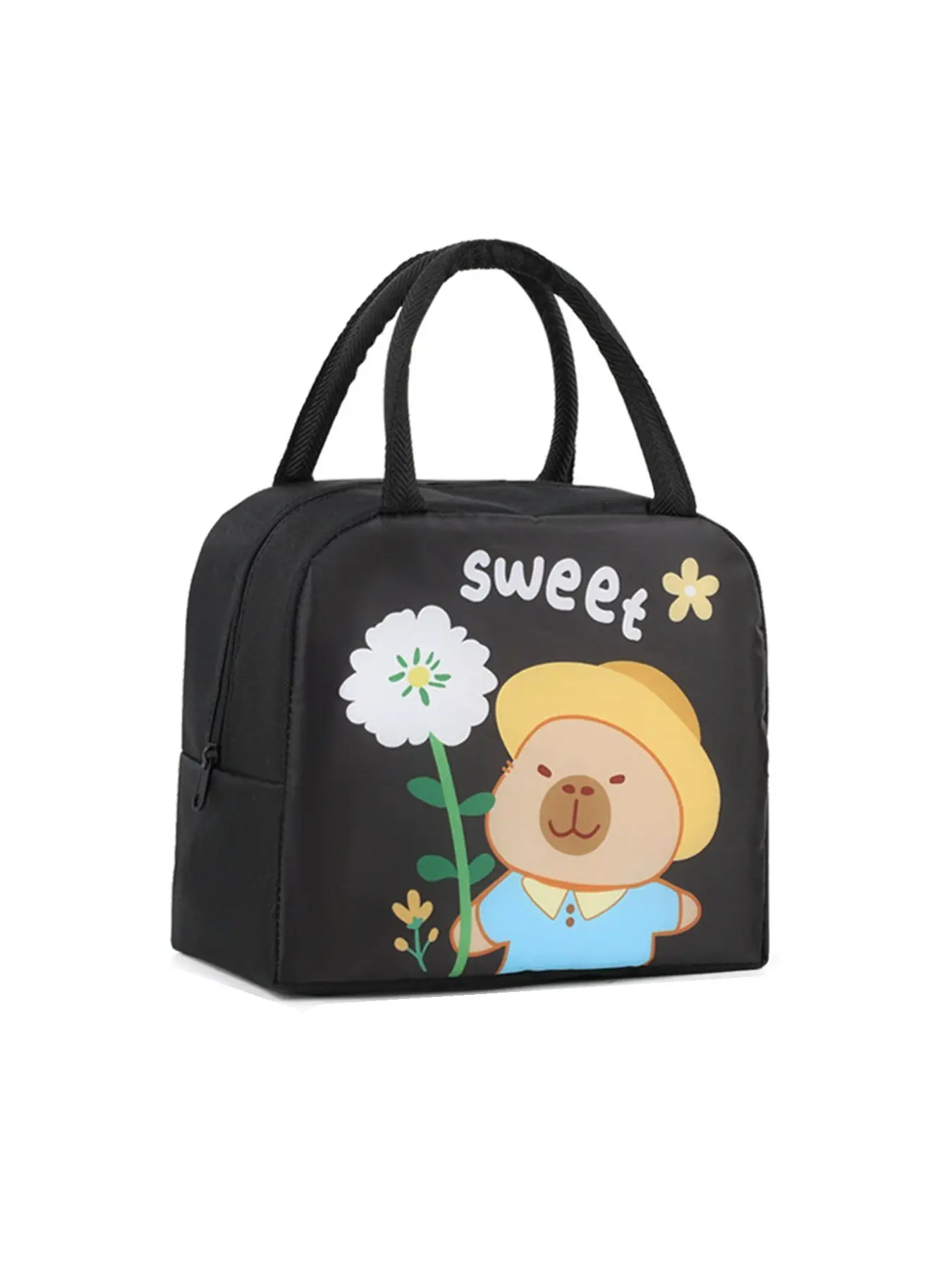 Single Pack Handheld Durable Zipper Lunch Bag Food Container Storage Pouch Cute Cartoon Design Carry Meal Box Bag Portable Bento Bag Cute Bento Bags