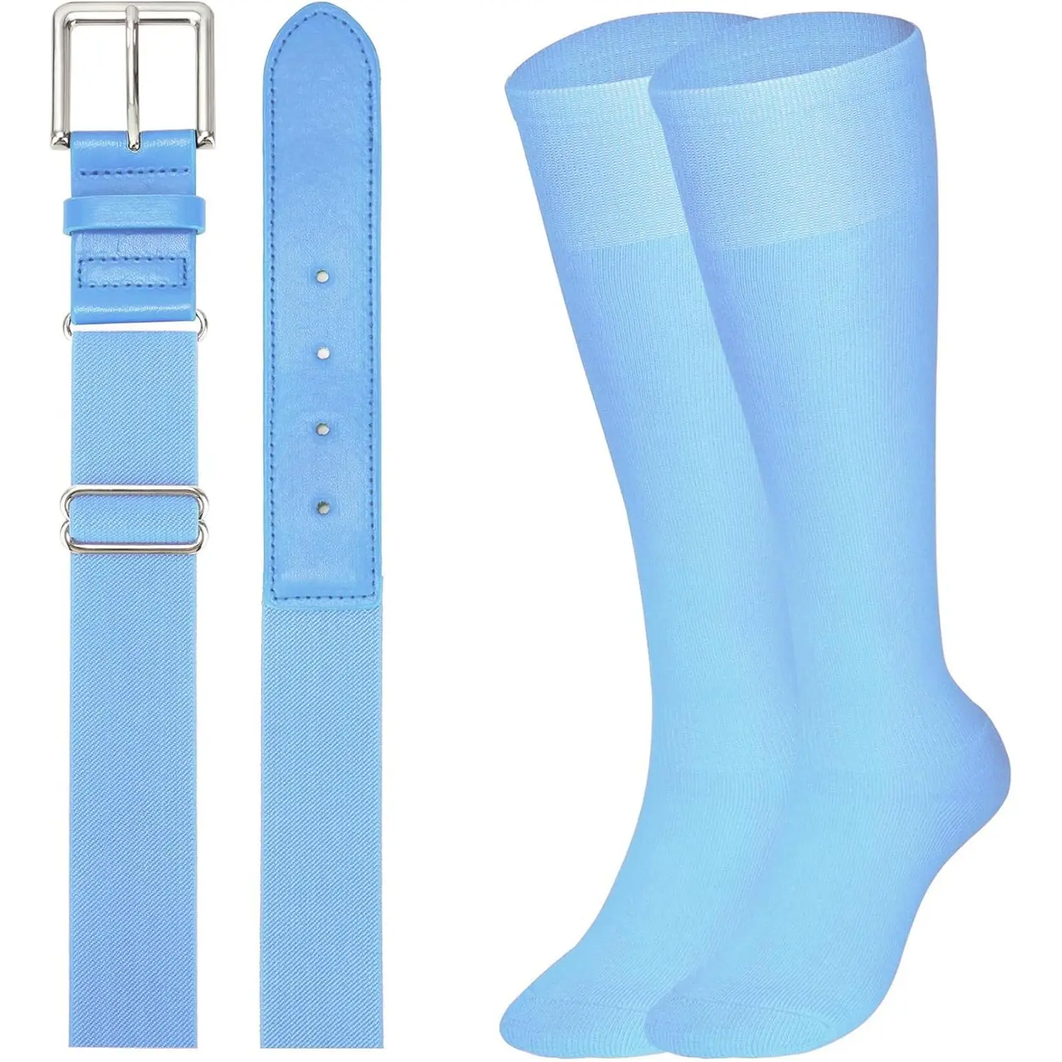 Solid Color Knee-High Baseball Socks and Belt Set for Kids, Youth, and Adults, Breathable Blend with Adjustable Elastic Belt for Multi-Sport Use, Knee-High Socks, Solid Colors, Unisex Fit, Baseball Sports Socks