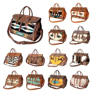 American Darling Duffel Saddle Blanket Hand Tooled Genuine Leather Western Women Bag | Handbag Duffle Weekend Travel Bags for
