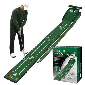 Putter Mini Golf Green Mat, Portable Indoor & Outdoor Practice for Golfers with Automatic Ball Return & Ball Blocking Plate